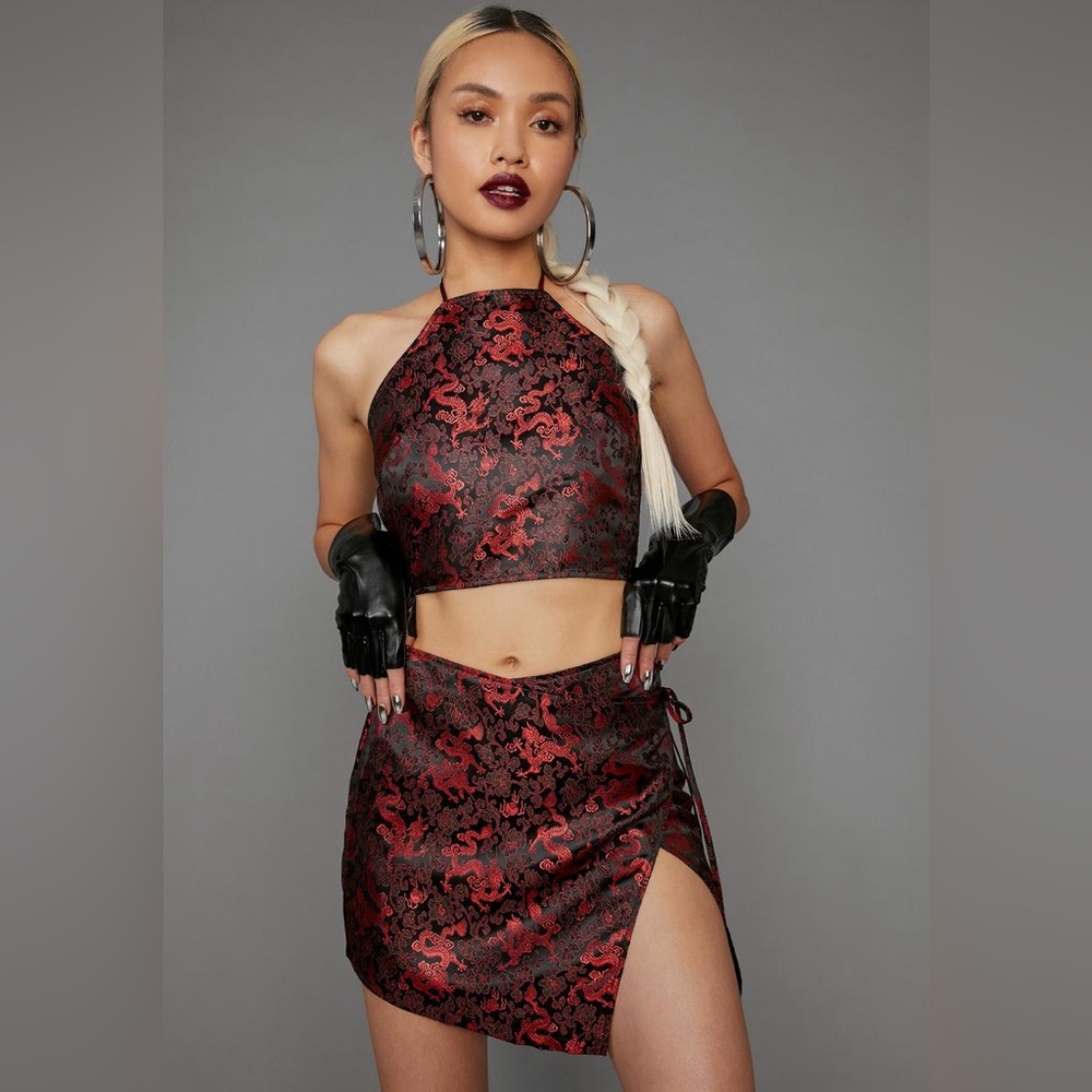 Dolls Kill Poster Grl Dragon Fire Clout Games Halter Tank & Wrap Mini Skirt Set